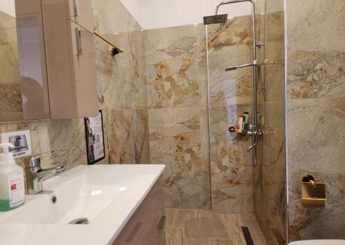 波格拉德茨Kompleksi CFN ALBANIA的一间带水槽和淋浴的浴室