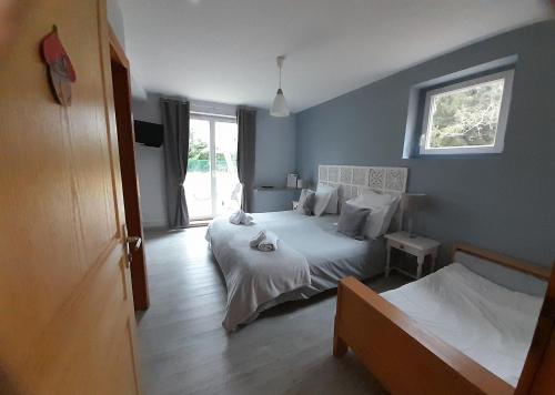Saulcy-sur-MeurtheL'AMANDAURE的一间卧室设有两张床和窗户。
