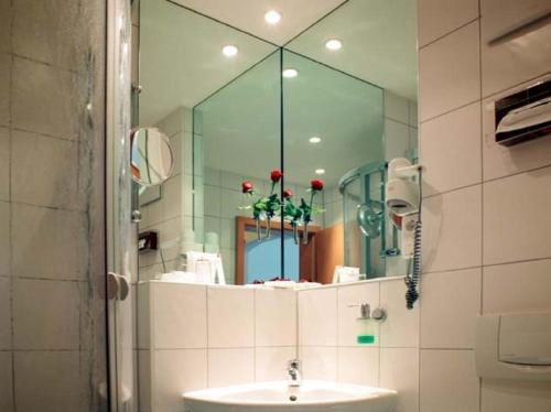 埃朗根阿尔特曼之家酒店的一间带水槽和镜子的浴室