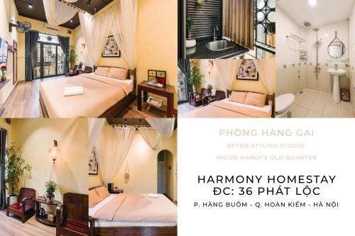 河内Harmony Homestay - Hanoi Homestay in Old Quarter的相串的酒店房间照片