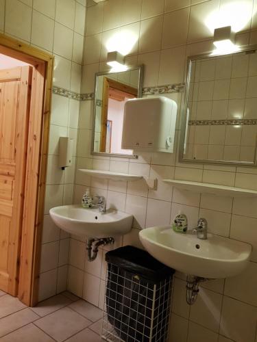 特希尔Hofcafé & Ferienhof Akkens的浴室设有2个水槽和镜子