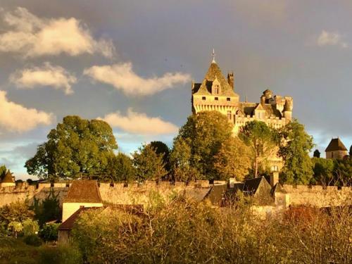 维特拉克Maison de Montfort的一座位于山顶的大型城堡