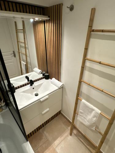 马赛Endoume mon amour的一间带白色水槽和梯子的浴室