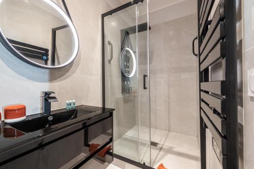 尼斯Au Coeur de La Libé的一间带水槽和镜子的浴室