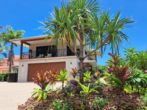 米申海滩Seadreams Mission Beach的前面有棕榈树的房子