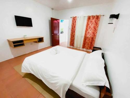 BacongKakisa ll Diving Resort的卧室配有白色的床和电视。