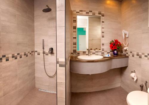 哈马马特Golden Tulip Président Hammamet的一间带水槽和淋浴的浴室