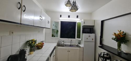 PamandziLe Madina的白色的厨房配有水槽和冰箱