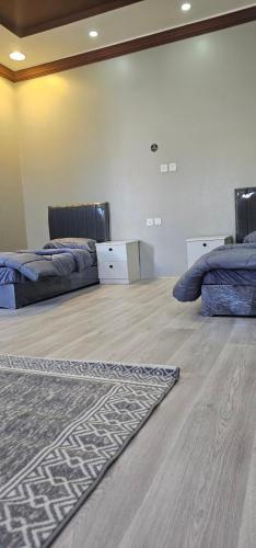 欧拉غرفة خاصة的一间设有两张床的客房,地板上铺有地毯。
