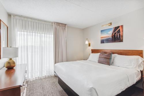 柏斯海滩Cape Suites Room 8 - Free Parking! Hotel Room的酒店客房设有床和窗户。