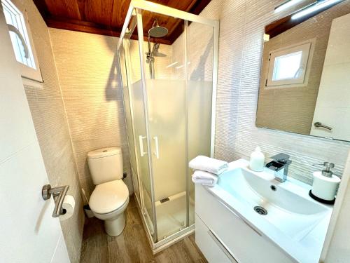 马力诺港4 Estudio-Solárium Gran Alacant的浴室配有卫生间、盥洗盆和淋浴。