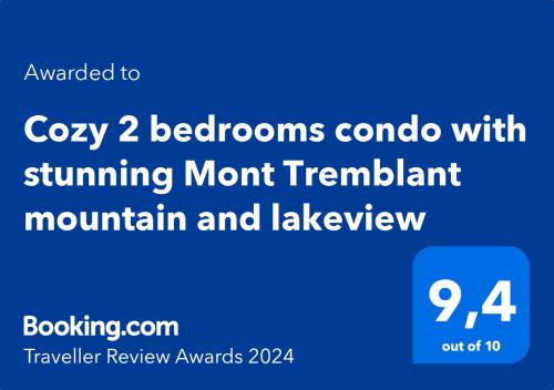 蒙特朗布朗Cozy 2 bedrooms condo with stunning Mont Tremblant mountain and lakeview的手机的屏幕,带有Cov卧室线索的文字