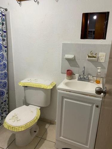 El JacalSammus House的一间带卫生间和水槽的浴室