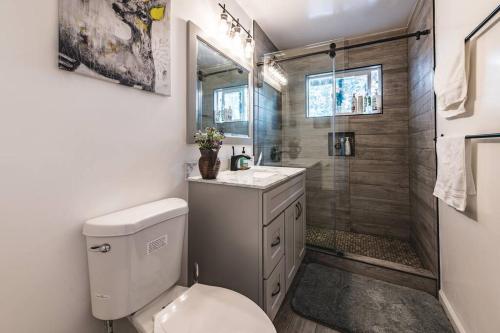 East Palo AltoStanford Traveler's love & Cozy Bay trail house的浴室配有卫生间、盥洗盆和淋浴。