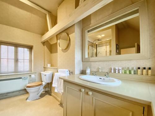 BroughtonOaklands Farm - Cottage 4的一间带卫生间、水槽和镜子的浴室