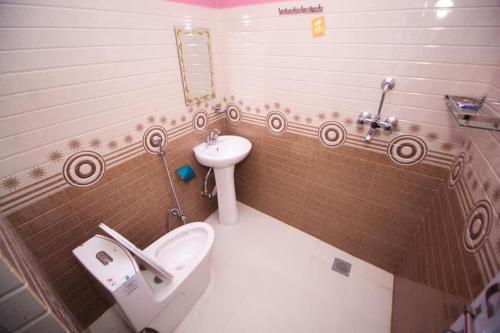 TānsenRanimahal Homestay的一间带卫生间和水槽的小浴室