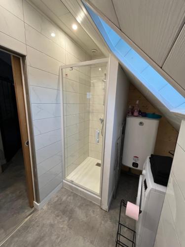 加瓦尔尼LE CHALET的带淋浴的浴室和玻璃门
