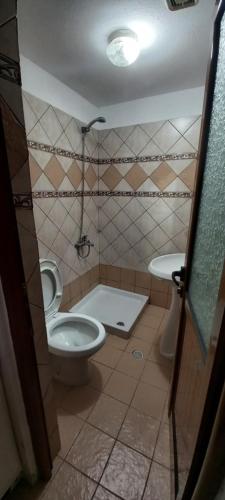 吉诺卡斯特Marbi Guest House的一间带卫生间和水槽的浴室