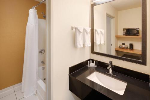 印第安纳波利斯印第安纳波利斯机场费尔菲尔德客栈的一间带水槽和镜子的浴室