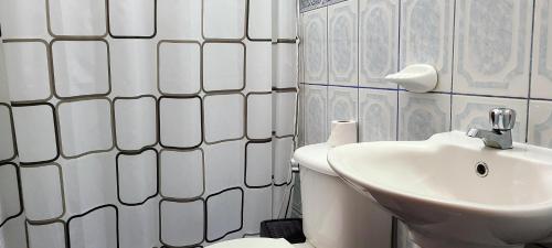新洛哈Hotel King David Ecuador的浴室配有白色水槽和卫生间。