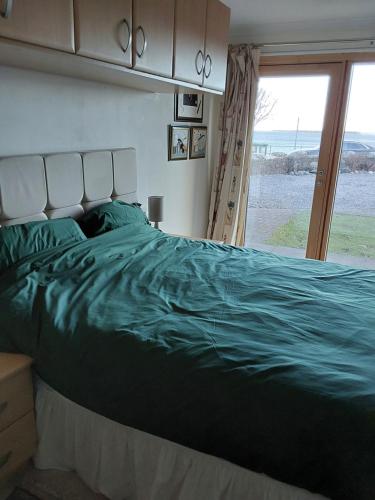 RosemarkieCeol Na Mara (Music of the Sea)的一间卧室设有一张绿色的床,享有海景