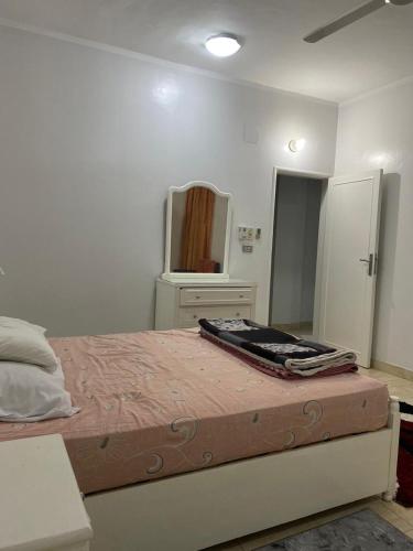 Nag` NaqshaLuxorya hotel apartment的一间卧室配有一张大床和镜子