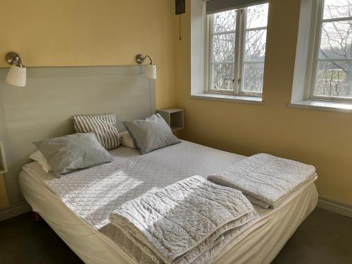 奇维克Eternellgården的卧室内的一张床位,配有两个枕头