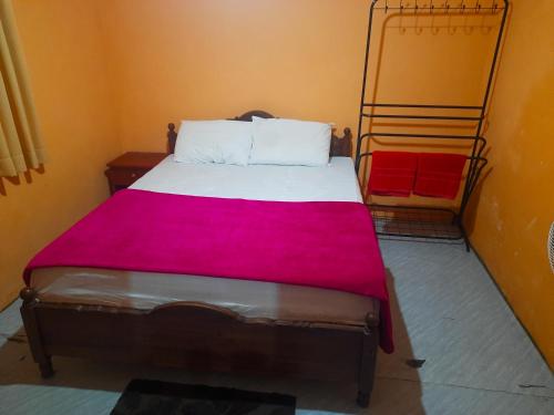 巴杜勒Hill House Haldummulla的一间卧室配有一张带红色毯子的床