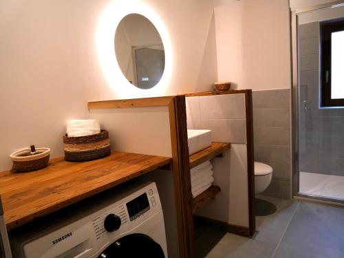 欧特吕斯La ferme d'Hauteluce - Chalets的一间带洗衣机和镜子的浴室