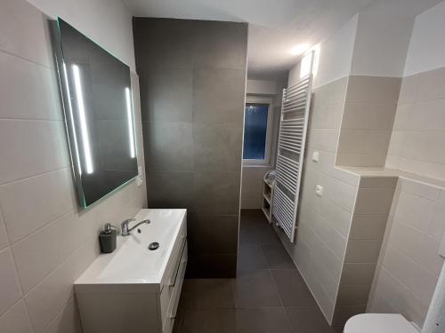 鲁哈科维斯卢兹尼公寓的白色的浴室设有水槽和卫生间。