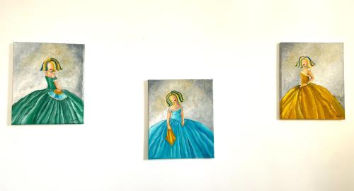 马德里Madrid Centro的蓝色连衣裙中一位妇女四幅画