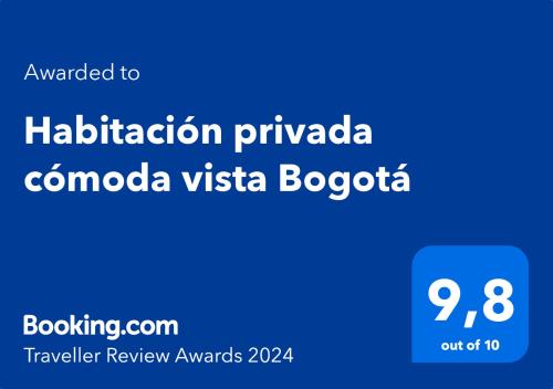 Habitación privada cómoda vista Bogotá的证书、奖牌、标识或其他文件
