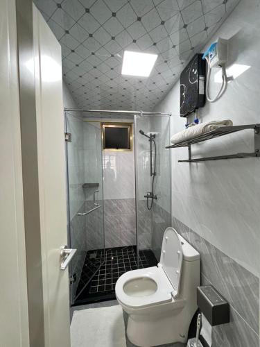 内罗毕Comfy studio near yaya Kilimani的带淋浴和卫生间的小浴室