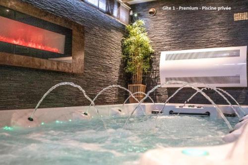 斯普里蒙Suite Wellness的客房内的热水浴池和2个喷泉