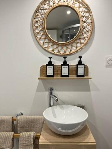 奥尔良Duplex Place du Martroi的浴室设有白色水槽和镜子