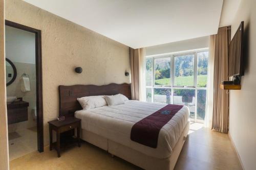 乌鲁班巴Life Hotel Valle Sagrado的一间卧室设有一张床和一个大窗户
