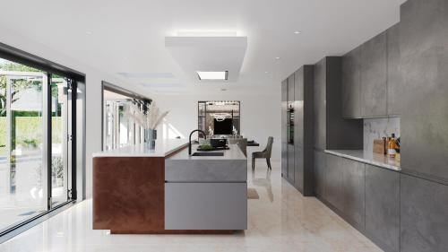 诺丁汉Luxurious New Build的厨房配有水槽和台面