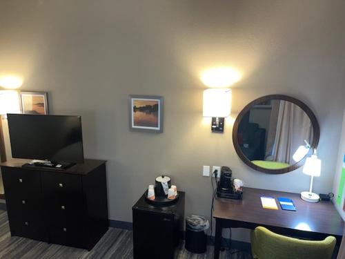 托莱多北托莱多希尔顿恒庭旅馆&套房酒店的酒店客房配有书桌和镜子