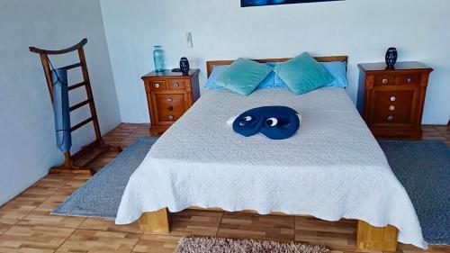 拉拉古纳Atico de la Pardela的一间卧室配有一张蓝色面罩的床