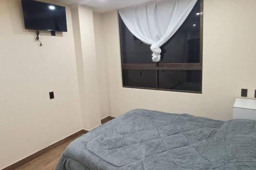 苏克雷mono ambiente independiente (5)的一间卧室设有一张床和一个窗口