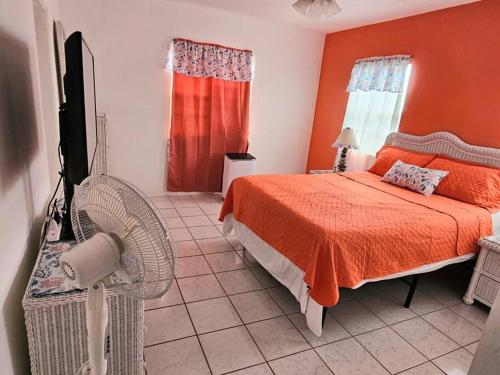 克里斯琴斯特德Veronica's Tropical Oasis的一间卧室配有一张床和一台电视