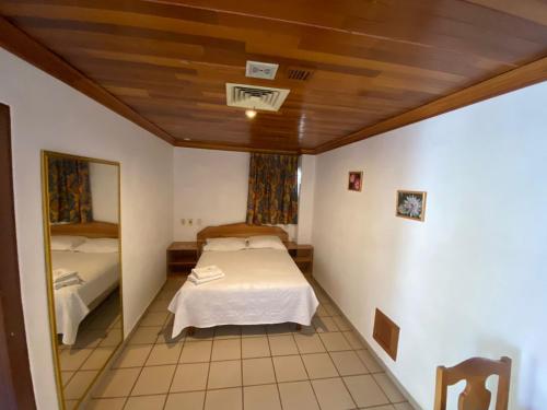 阿瓜斯卡连特斯GARDEN SUITES的小房间设有床和镜子