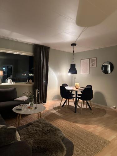 海宁格松Cozy 2-Bedroom Apartment - Free Parking的客厅配有桌椅