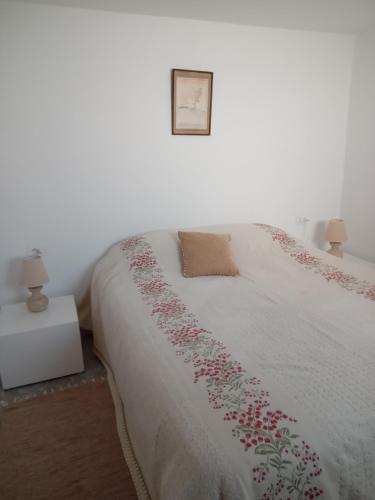 西迪·布·赛义德Maison à Sidi Bou Said的一间卧室配有一张床铺,床上有毯子