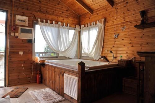 SheferThe Edge Of The Village - Shefer的木制客房设有一个浴缸,配有窗户