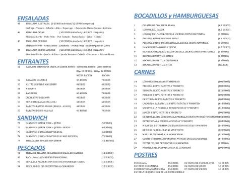 CárcarHotel Villa De Cárcar的餐厅的菜单的截图
