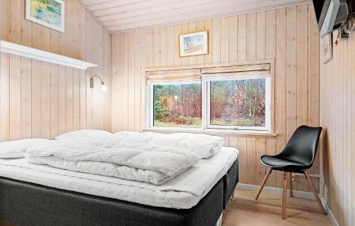 埃贝尔托夫特Awesome Home In Ebeltoft With Sauna的一张位于带椅子和窗户的房间的床铺