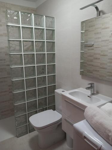 洛思坎加约斯Cascada de colores的白色的浴室设有卫生间和水槽。
