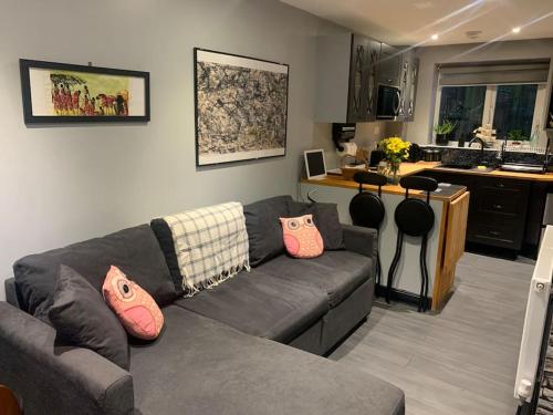 普里茅斯Kinterbury Annexe的带沙发的客厅和厨房