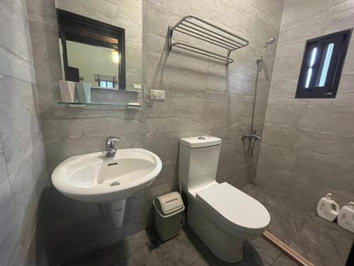 金宁乡蓝山客栈的浴室配有白色卫生间和盥洗盆。